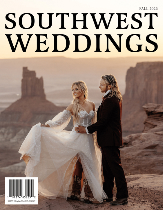 Southwest Weddings Magazine Fall 2026 front cover featuring desert wedding