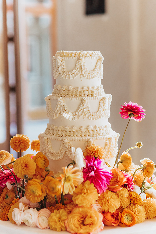 Vintage ruffles monochrome wedding cake new mexico bakery