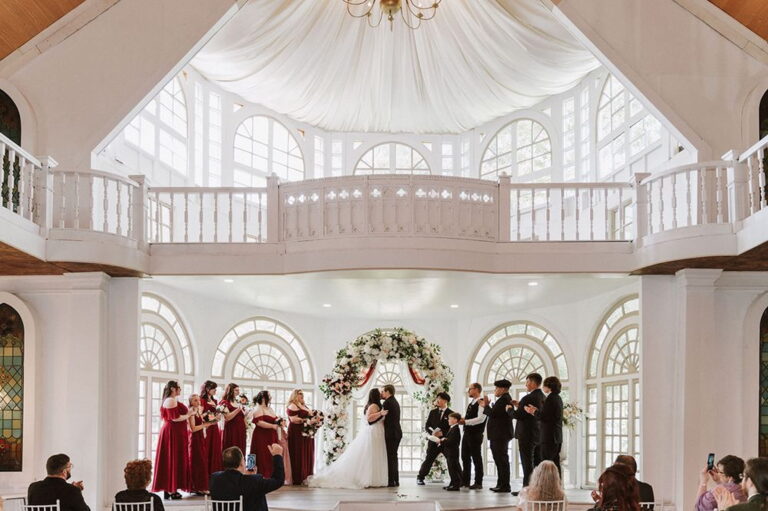 arranged elegance couple altar details wedding party 1 768x511