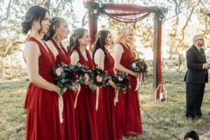 arranged elegance red bridemaids bouquets outside 1 300x200