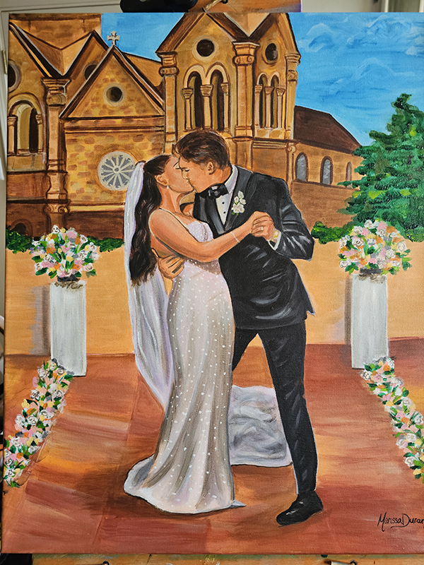 flor y canto wedding live painting painter albuquerque santa fe new mexico bride groom wedding first kiss painintg