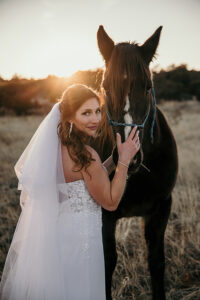 bride with horse sunset 200x300